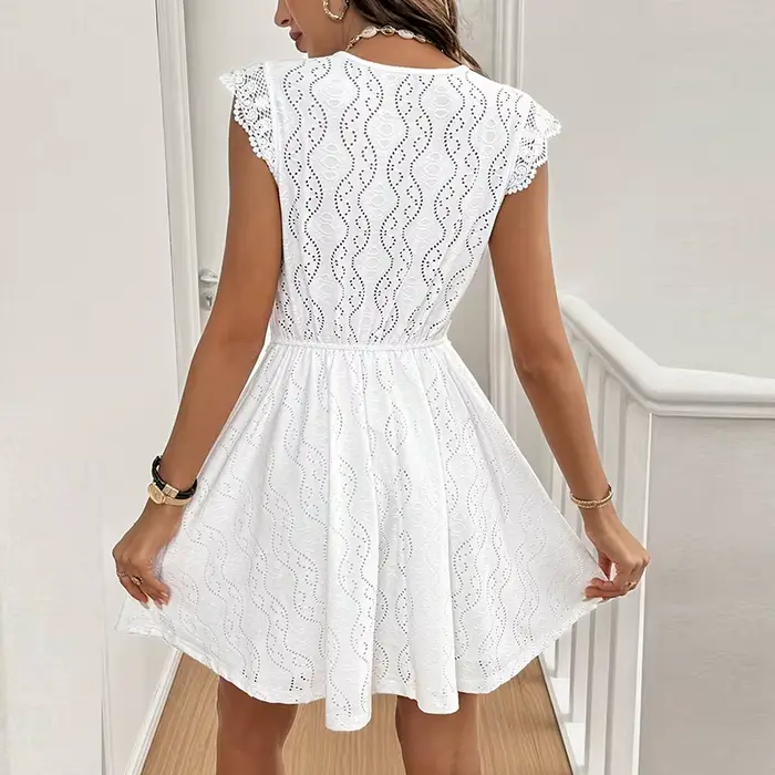 Femmes élégantes robe courte fleur imprimé col en V a-ligne à manches courtes