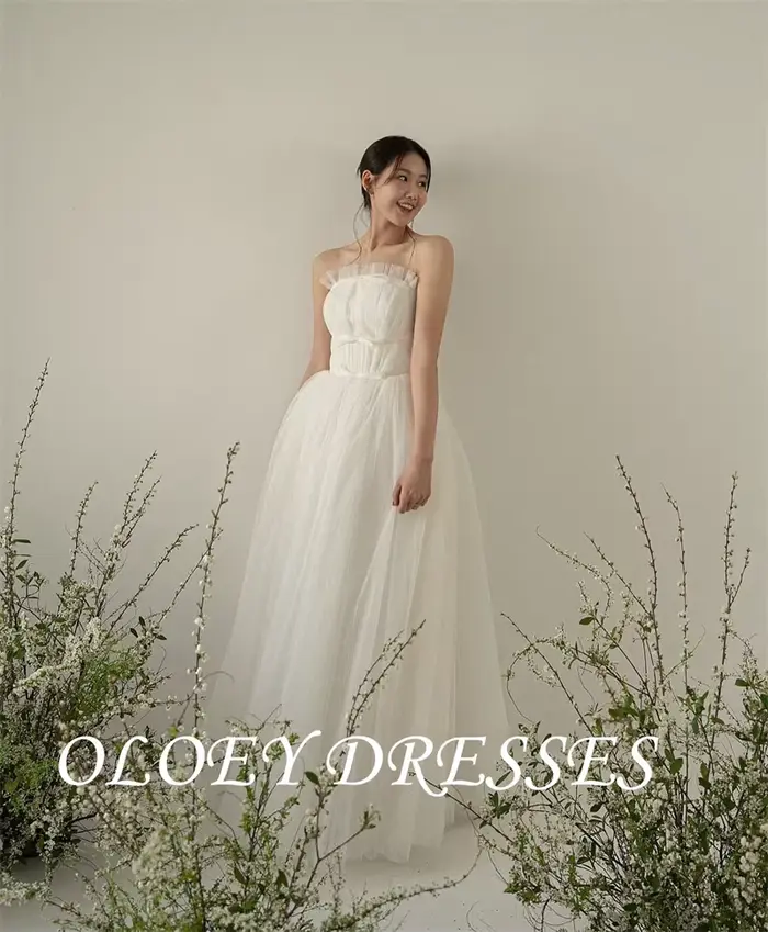 OLOEY Garona Bretelles Tulle Une Ligne Robes De Mariée Corée Séance Photo Longueur De Plancher Fée R