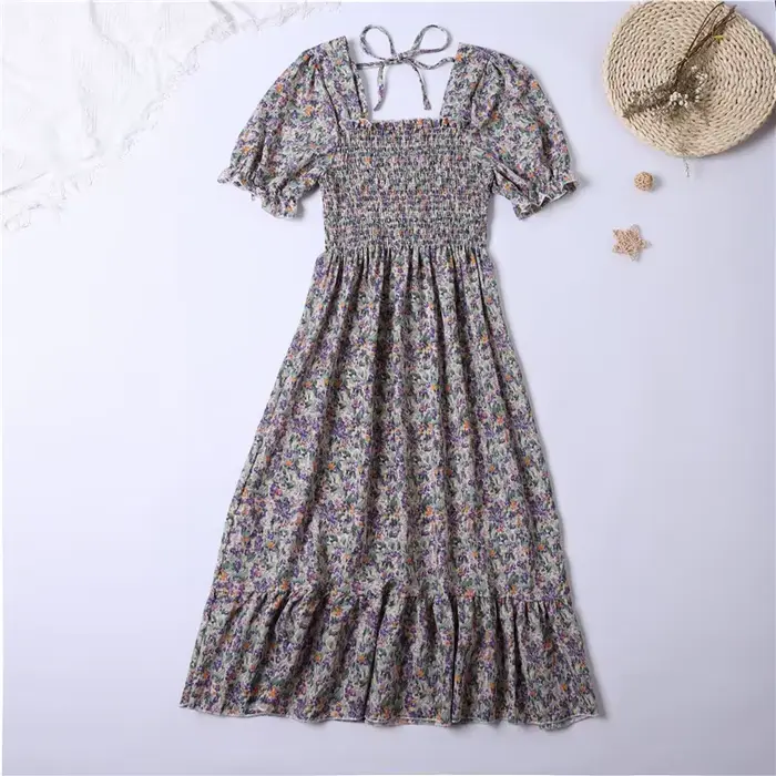 Robe d'été plissée en mousseline de soie pour femmes, tenue décontractée, plage, vacances, manches c