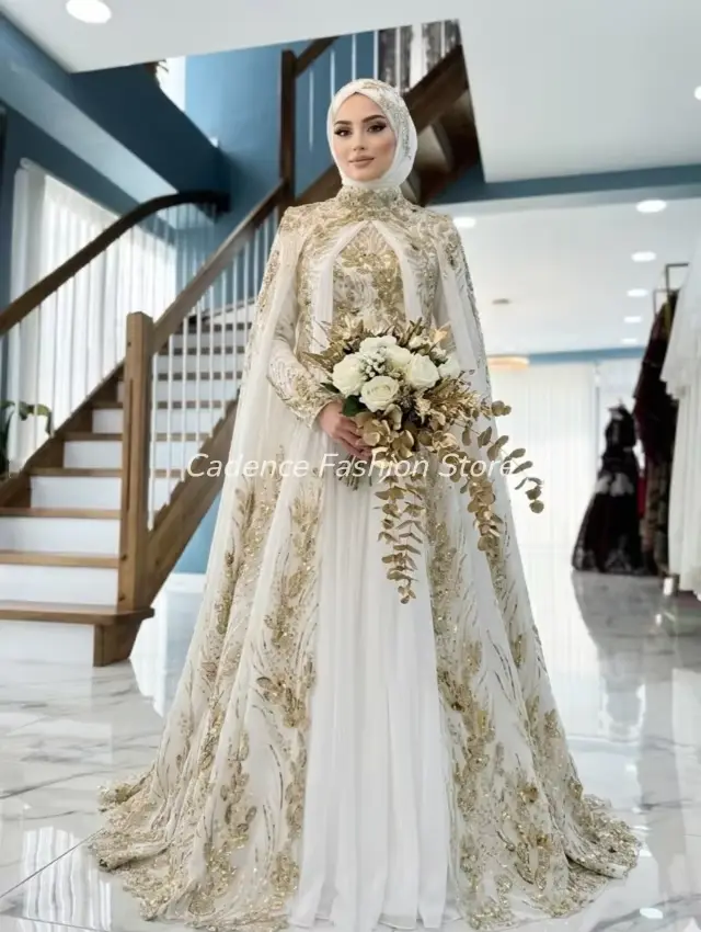 Robes de mariée arabes de luxe, kaftans musulmans blancs فساتين اعراس وسه, robes de mariée de Dubaï 
