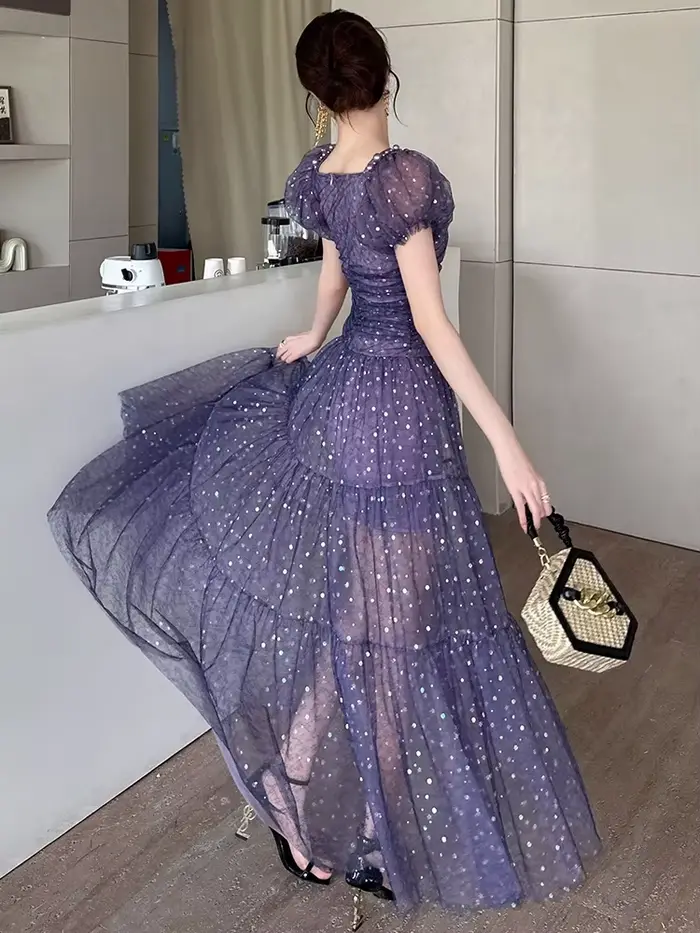 Robe de soirée en maille violette pour femme