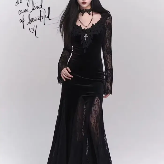 Robe gothique d'hiver en dentelle Grunge