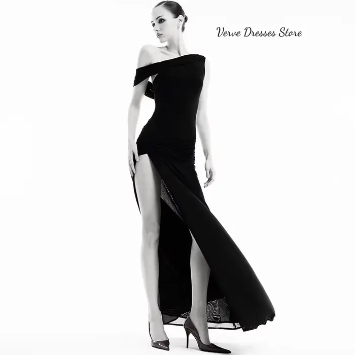 Robes de soirée sur mesure en mousseline noire coupe trapèze