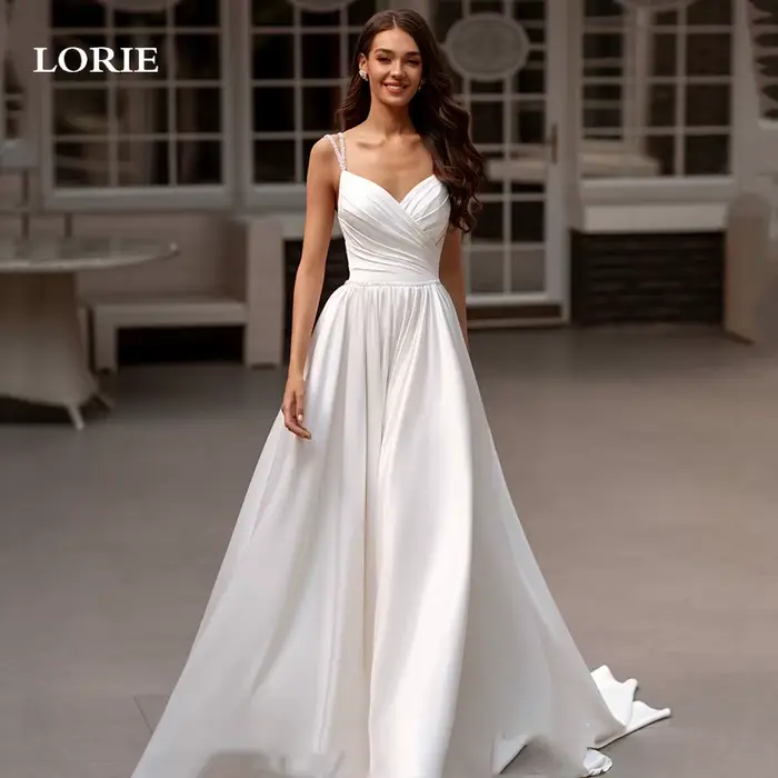 LORIE – robe de mariée trapèze, bretelles Spaghetti, col en V, plis, fente latérale, robes de soirée