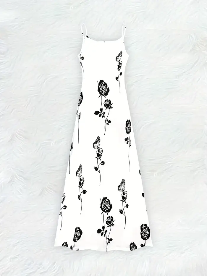 Robe décontractée à imprimé rose noire pour femmes
