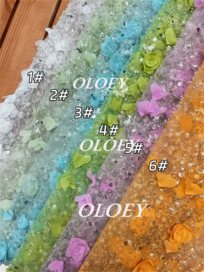 OLOEY luxe Beaidng 3d fleurs dentelle robe de mariée plissé Tulle une ligne