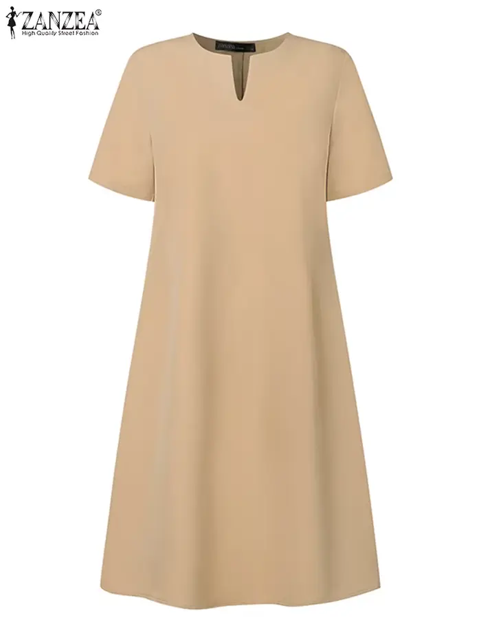 Robe en polyester ZANZEA élégante col en V à manches courtes pour femmes, occasions spéciales et quotidienne