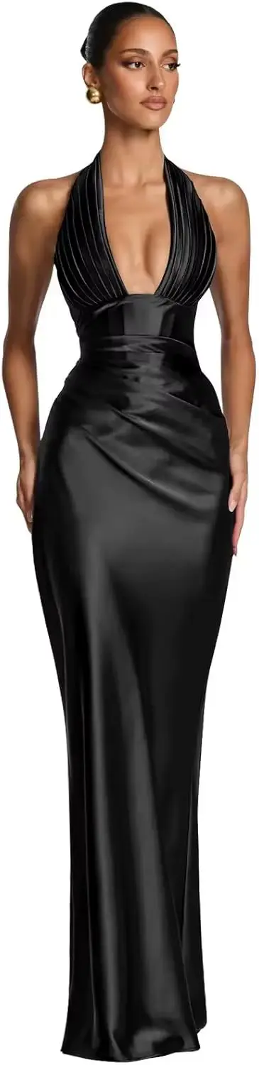 Robes de bal en satin pour femmes, style sirène plissé, robe de soirée formelle
