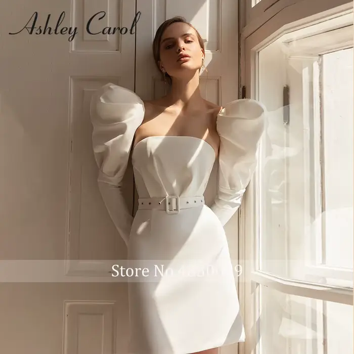 Ashley Carol-Robe de Mariée en Satin avec Manches sulf