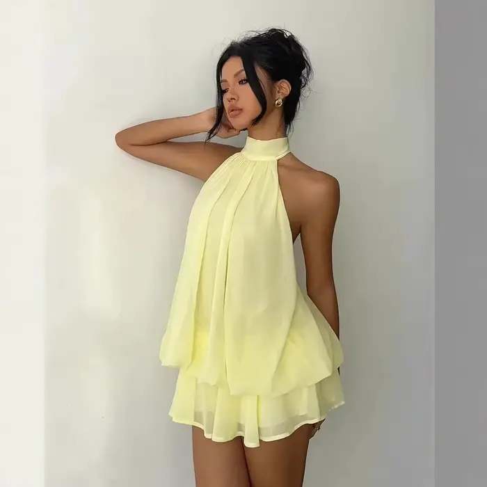 Mini robe licou en mousseline de soie pour femmes