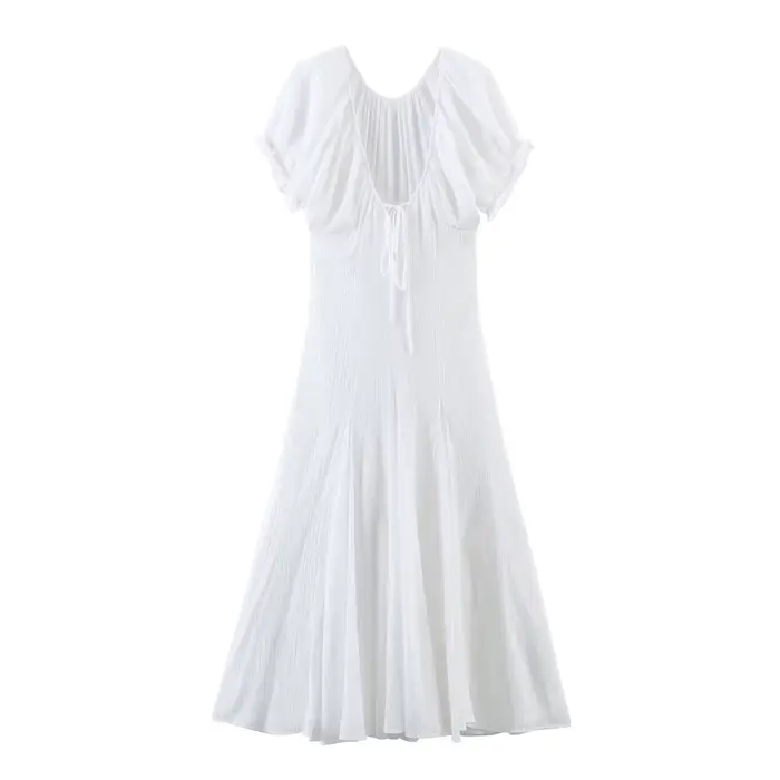 Robe midi en voile fin à col en V style français