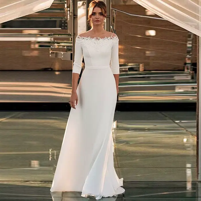 Robe de mariée légère française avec une épaule en dentelle