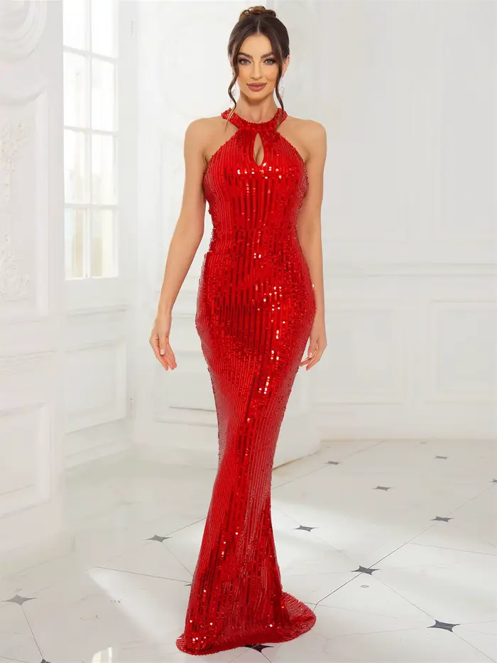 Romagic-Robe de Cocktail Rouge à Col Rond pour Femme