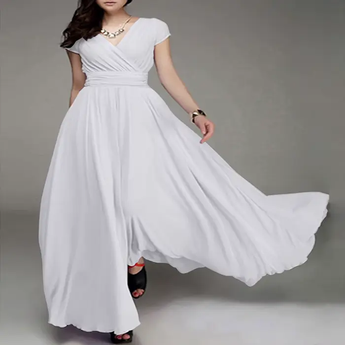 Robe Maxi bohème pour femmes, longue robe de soirée, col en v, sans manches