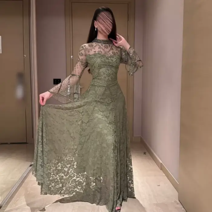 Robes de soirée en dentelle personnalisées pour femmes, robes de bal coupe trapèze, robes élégantes