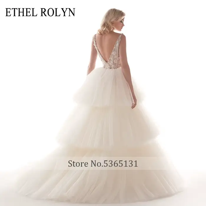 Robe De mariée trapèze en Tulle à volants