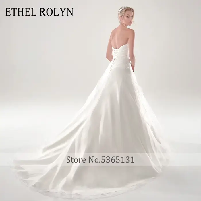 ETHEL ROLYN robe de mariée trapèze Sexy élégante sans bretelles perles Appliques à lacets sans manches