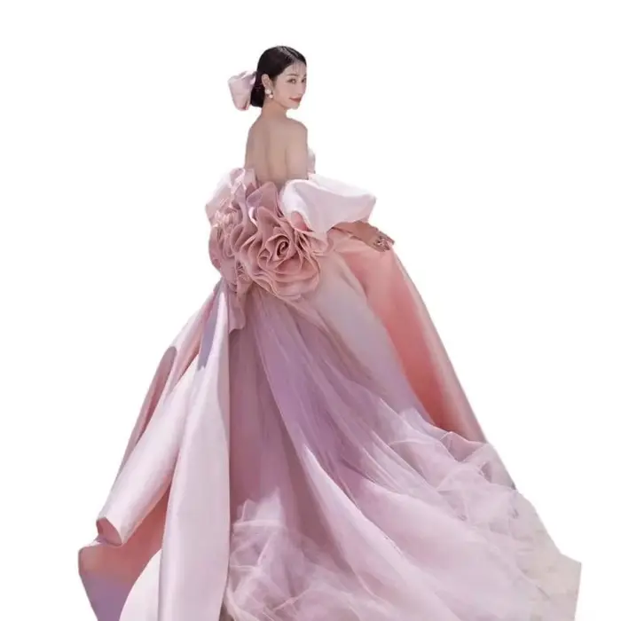 Robe de Soirée de Mariage en Satin Rose Clair