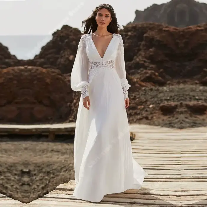 Robes de mariée élégantes pour femmes, V profond, A-ligne, dentelle, patients, peu importe, dos nu, 