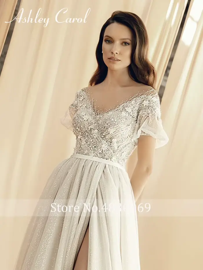 Ashley Carol-Robes de mariée à manches bouffantes