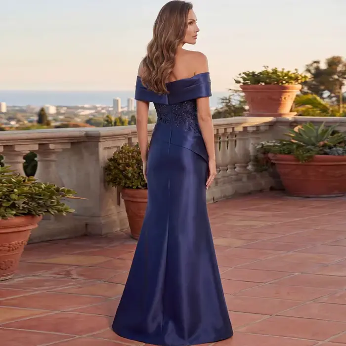 Robe de mère de la mariée personnalisée, style sirène, plissée, avec perles et soutien-gorge intégré pour cérémonie de mariage et événements de gala