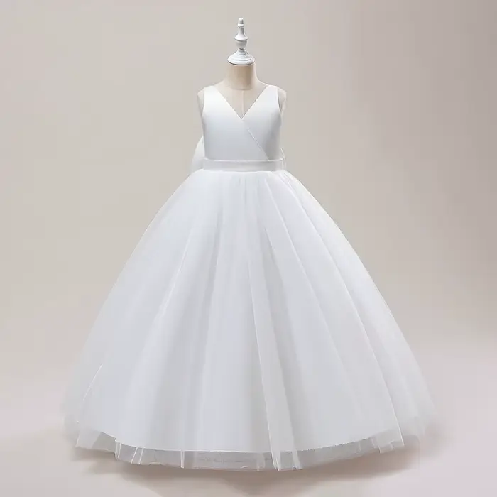 Robes de demoiselle d'honneur blanches longues pour filles, robe de bal de mariage, robe de soirée à