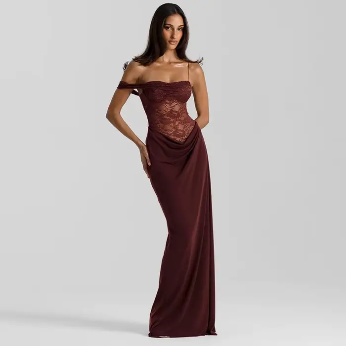 Nouvelle Robe Longue de Soirée Sexy Marron pour Femme, Élégante et Transparente, à Épaule Unique, en