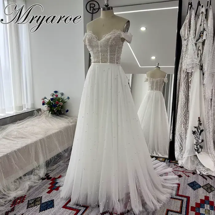 Robes de mariée Mryarce à épaules dénudées en dentelle et perles