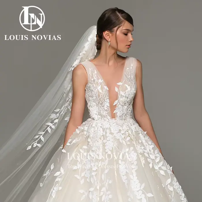 LOUIS NOVIAS robes De mariée pour femmes élégant dos nu perles fleurs broderie sans manches robe De
