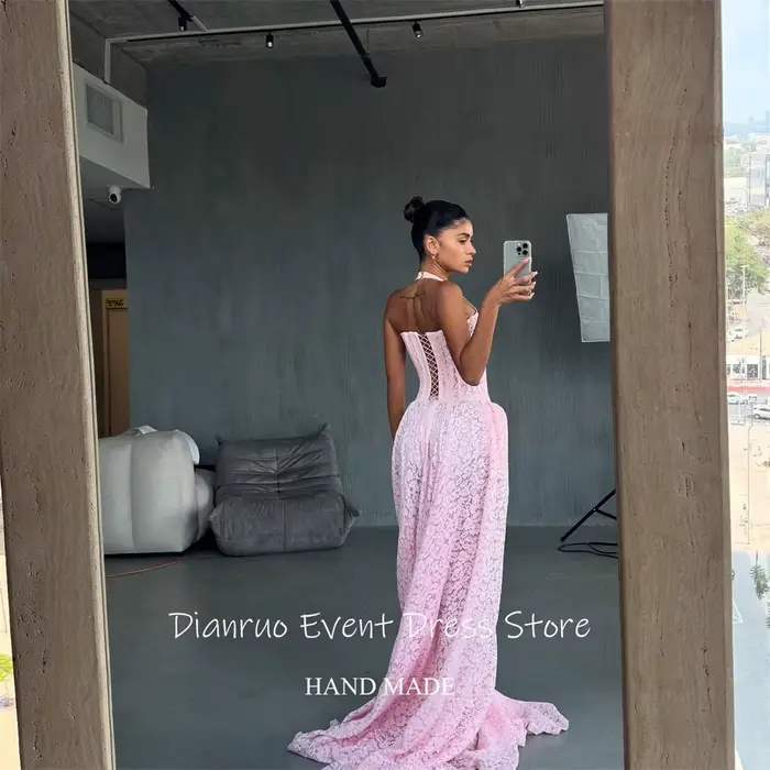 Dianruo – Robe De soirée en dentelle rose délicate