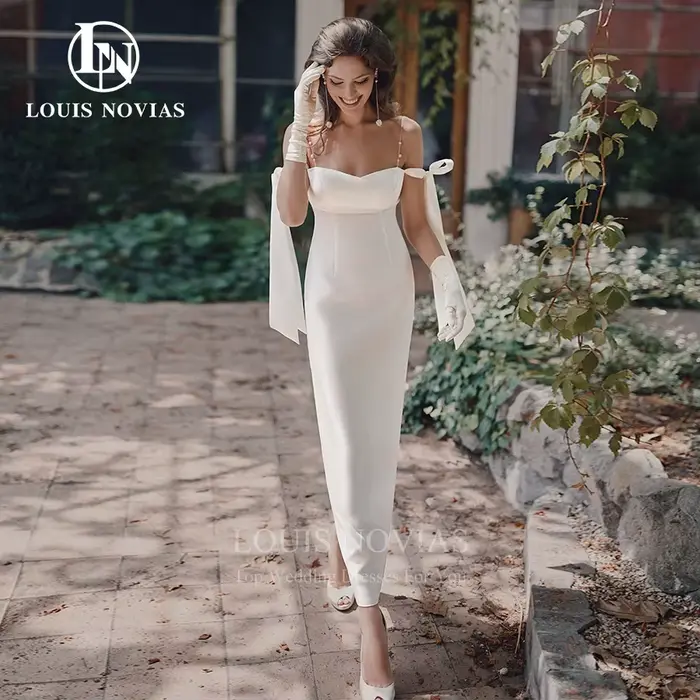 Modis-Robes de mariée fourreau pour femmes, sangle spaghetti sexy, ruban en satin, chérie, patients 