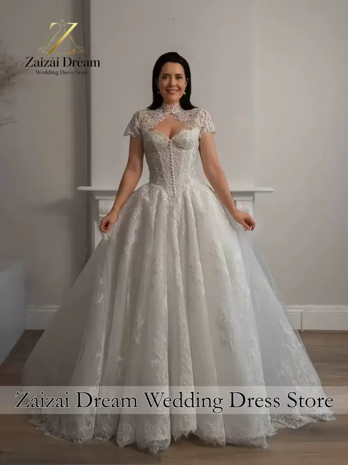 Robe de mariée élégante personnalisée en dentelle avec boléro