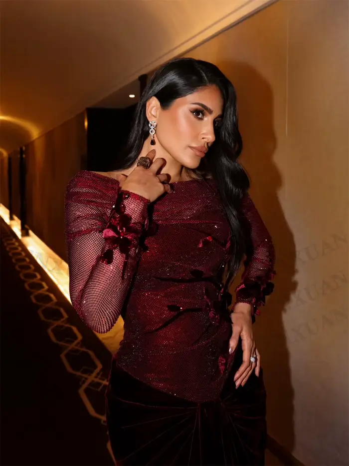 CENXUAN – robe De soirée élégante, col rond, avec Appliques, manches cape, style sirène, longue plissée, robes De soirée personnalisées