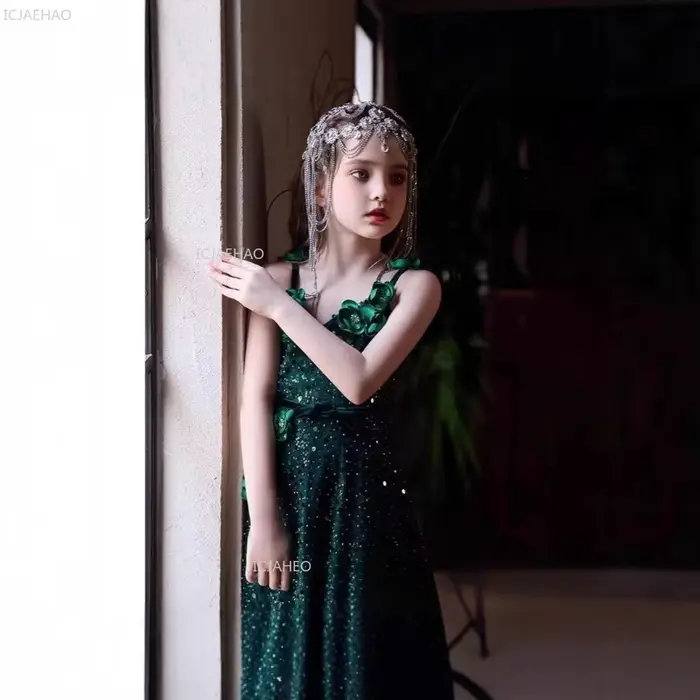 Robe de princesse vert forêt pour filles