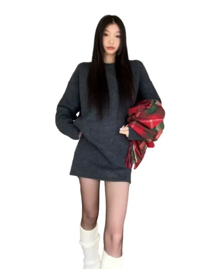 Ensemble robe en tricot gris
