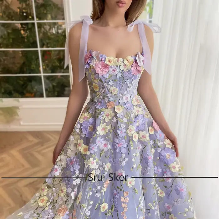 Robe de mariée personnalisée mi-mollet en dentelle 3D avec bretelles spaghetti pour femmes élégance moderne occasions spéciales