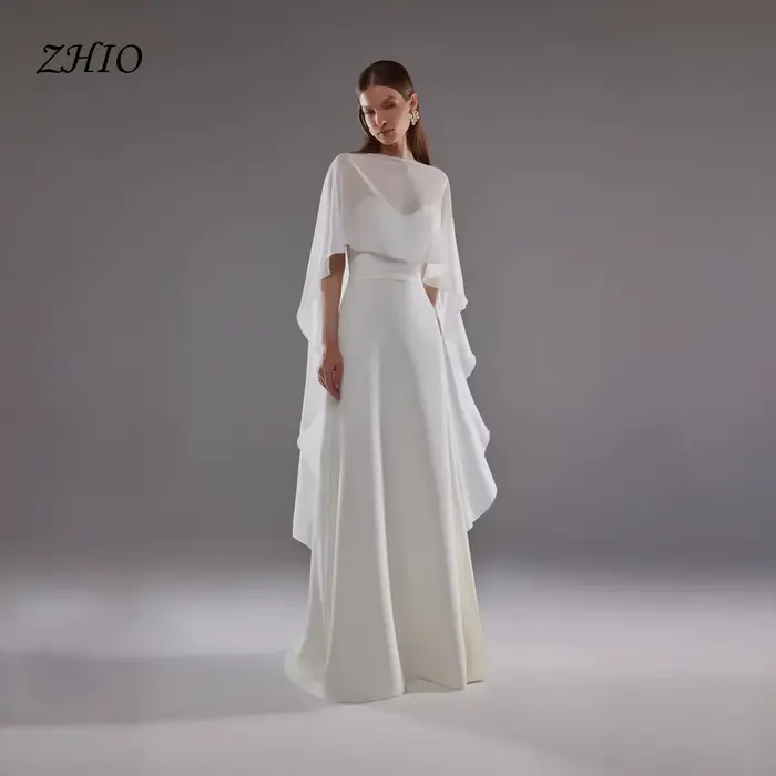 Robe de mariée sirène fluide ZHIO en satin mat et mousseline, ivoire, longueur ras du sol, personnal