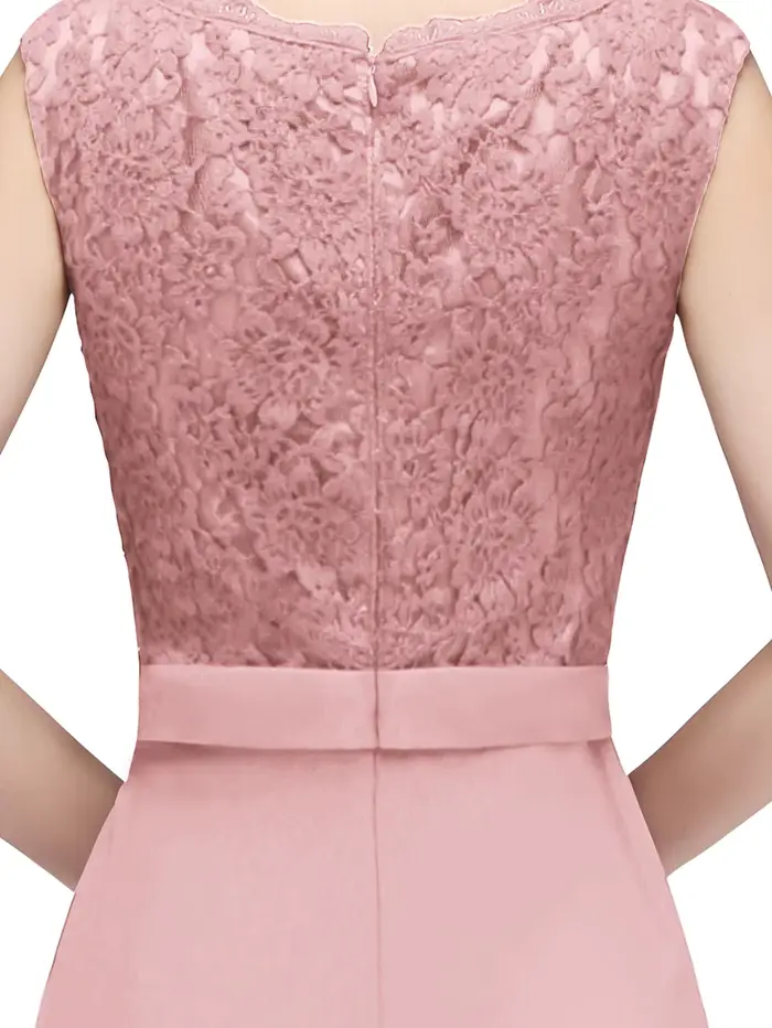 Robe longue élégante en polyester avec dentelle florale et appliques pour soirées officielles et occasions spéciales
