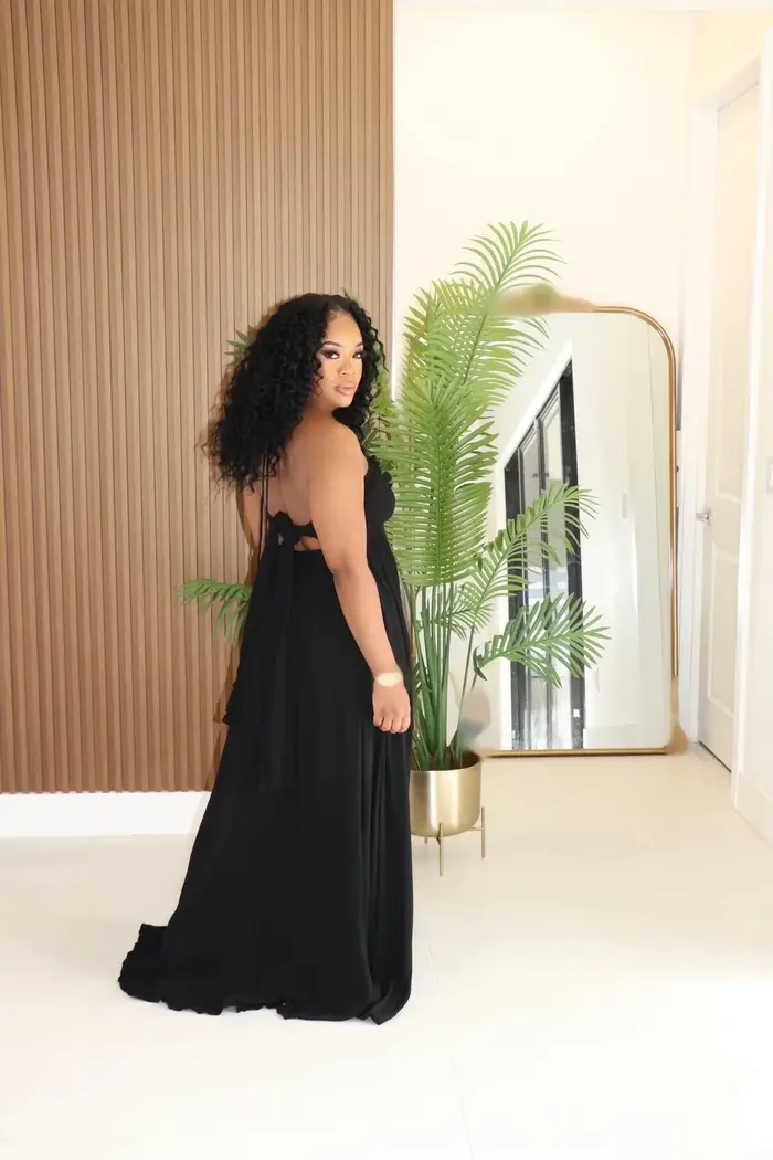 Robe longue STEFION en polyester décontractée avec col en V pour femmes, sans manches, idéale pour les occasions spéciales, anniversaires et mariages