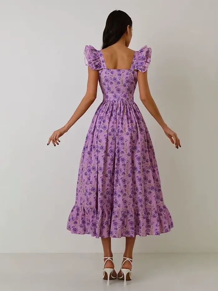 Robe longue Chic imprimée à volants pour femmes