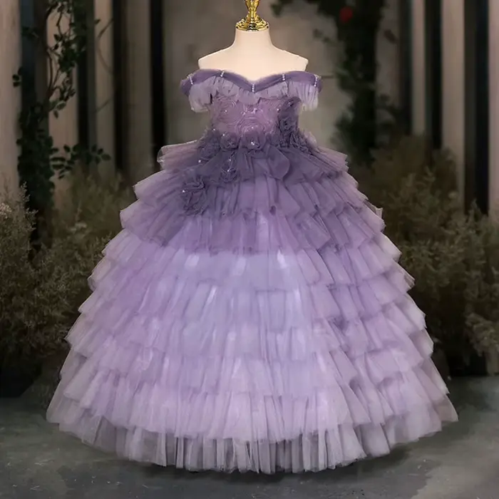 Jill Wish J140 élégant lilas dubaï fille robe perles à plusieurs niveaux princesse arabe enfants mar