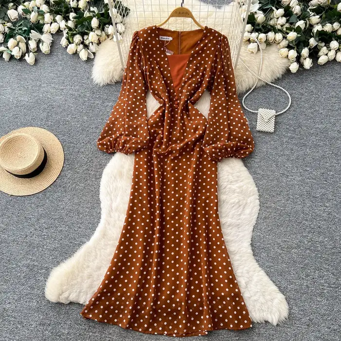Robe longue femme imprimée à pois