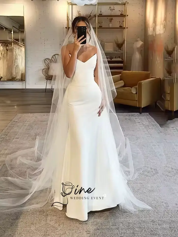 Oine 2026 robe de mariée en Satin blanc col en cœur sans manches sirène robes