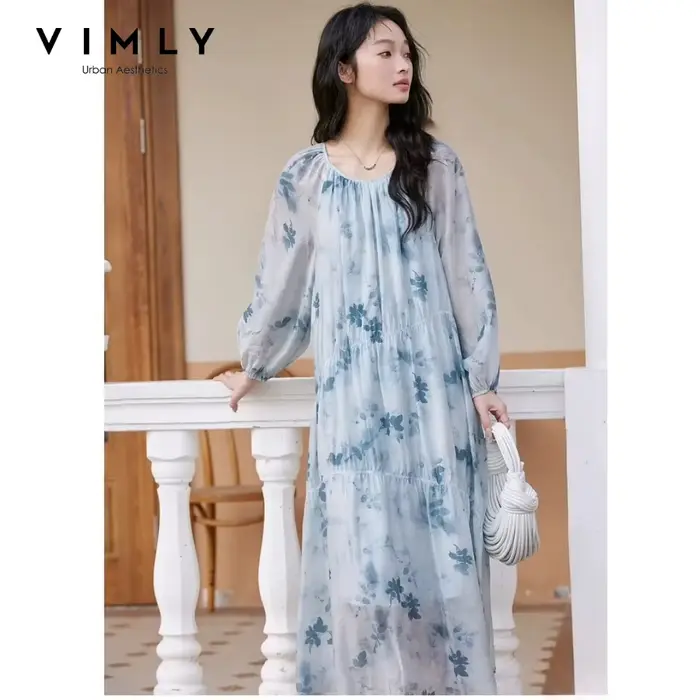 Robe longue en mousseline florale VIMLY pour femme, style français élégant, collection automne 2026,