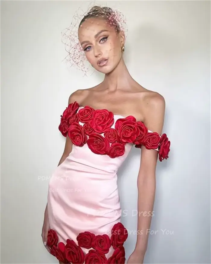Robe de Soirée Courte Rose Carillon pour Femme