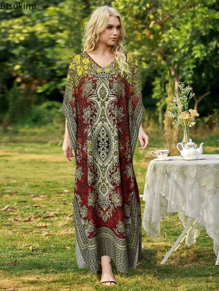 Robes de vacances bohèmes à col en V pour femmes