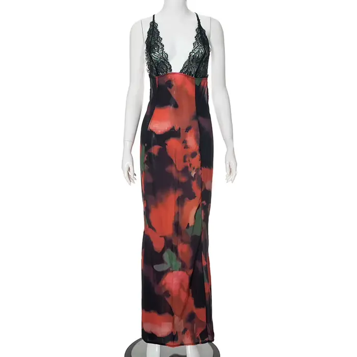 Robe queue de poisson INPETAL élégante pour femmes dos nu sans manches longue moulante coupe ajustée imprimée pour soirées et cérémonies spéciales