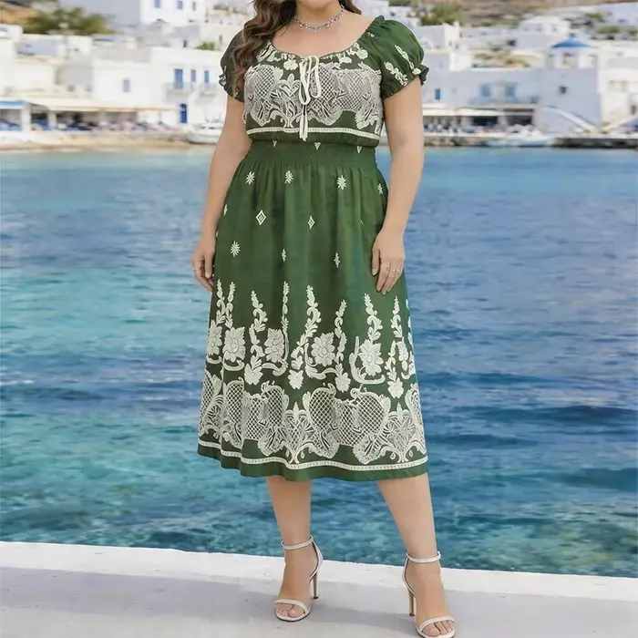Robe bohème pour femmes de grande taille, nouvelle collection printemps/été, avec cordon de serrage,