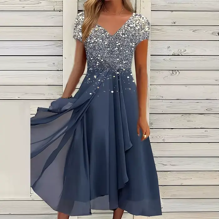 Robe de soirée en dentelle à col rond pour femmes, robes de Rhà demi-manches, robe trapèze monochrom