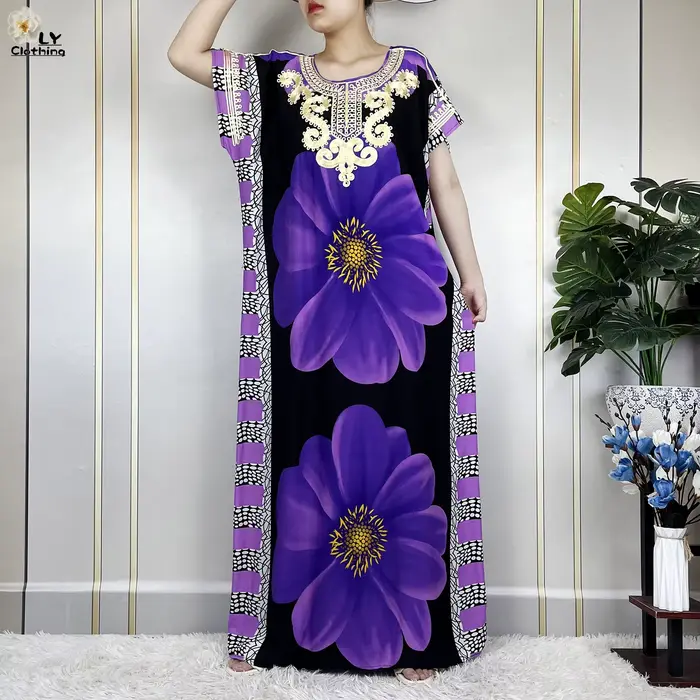 Robe à manches courtes en coton imprimé floral pour femmes